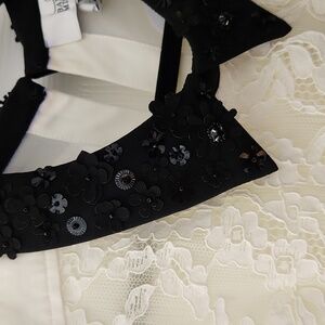 Belle Badgley Mischka mixed lace contrast trim embelished top